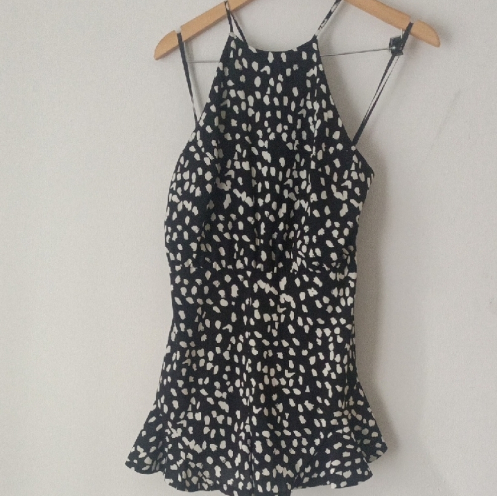 She + Sky Black and White Ruffled Camisole